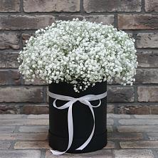 Цветочная композиция из Гипсофила в шляпной коробке в Томске